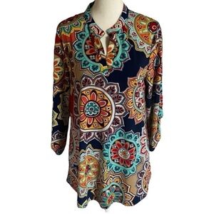 Zattcas Multicolor Bohemian Print Women's Top. Size L. 3/4 Sleeves.